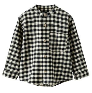 Zara Kids Black and Cream Checkered Button Down Flannel Shirt